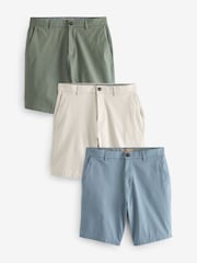 Khaki Green/Stone/Blue Straight Fit Stretch Chinos Shorts 3 Pack - Image 1 of 14
