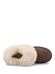 Totes Brown Suede Boot Slippers with Faux Fur Cuff - Image 4 of 5