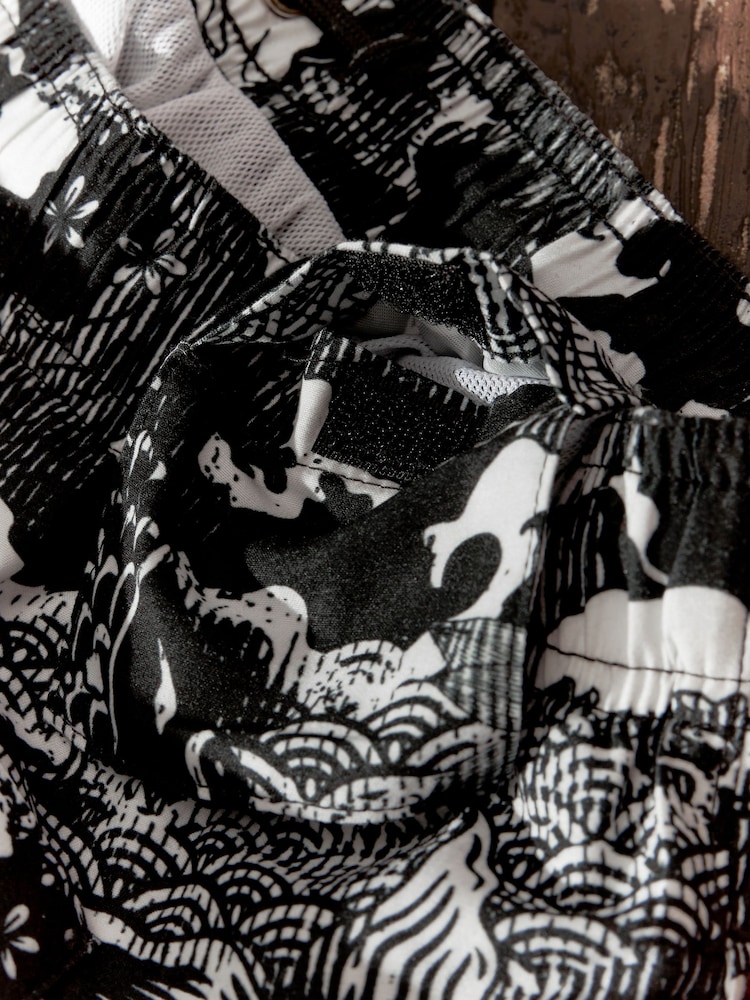 Black/White Regular Fit Printed Swim Shorts - Image 11 of 11