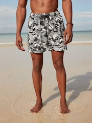 Black/White Regular Fit Printed Swim Shorts - Image 4 of 11