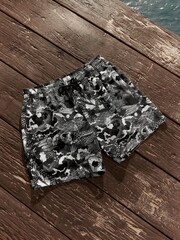 Black/White Regular Fit Printed Swim Shorts - Image 6 of 11