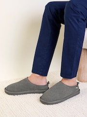 Totes Grey Suede Mule Slippers with Borg Lining - Image 1 of 5