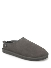 Totes Grey Suede Mule Slippers with Borg Lining - Image 3 of 5
