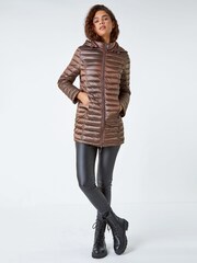 Roman Brown Longline Padded Coat with Hood - Image 2 of 5