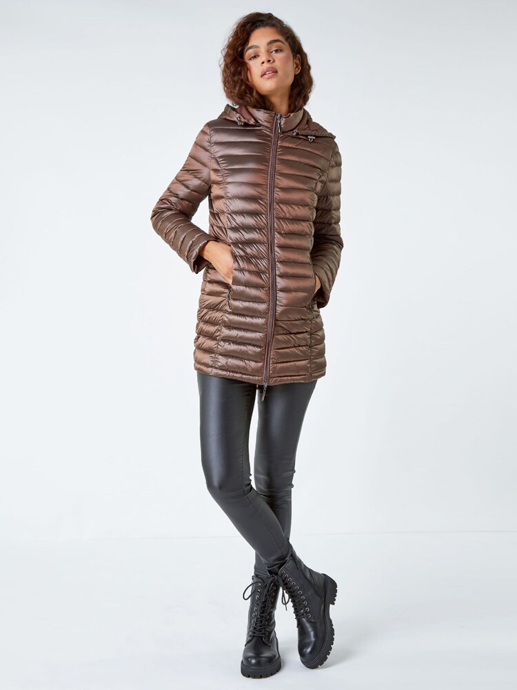 Roman Brown Longline Padded Coat with Hood - Image 2 of 5