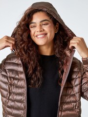 Roman Brown Longline Padded Coat with Hood - Image 4 of 5