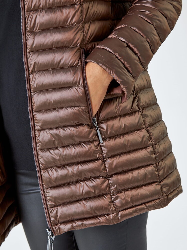 Roman Brown Longline Padded Coat with Hood - Image 5 of 5