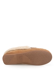Totes Brown Suede Moccasin Slippers with Faux Fur Lining - Image 5 of 5