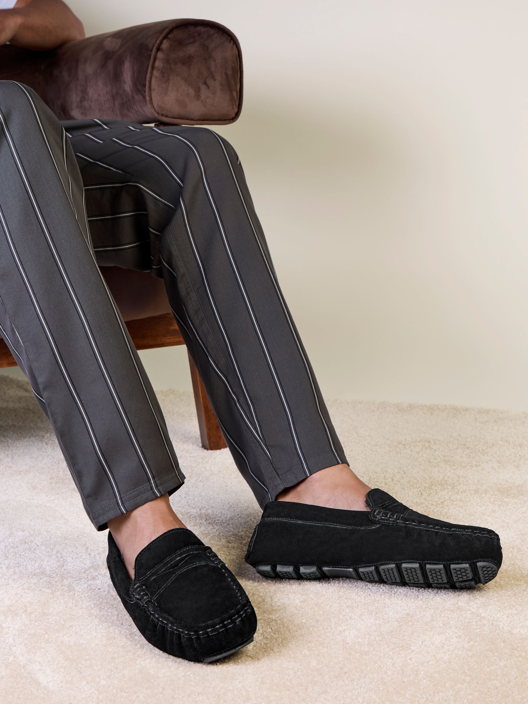 Buy Totes Black Suede Moccasin Slippers with Faux Fur lining from