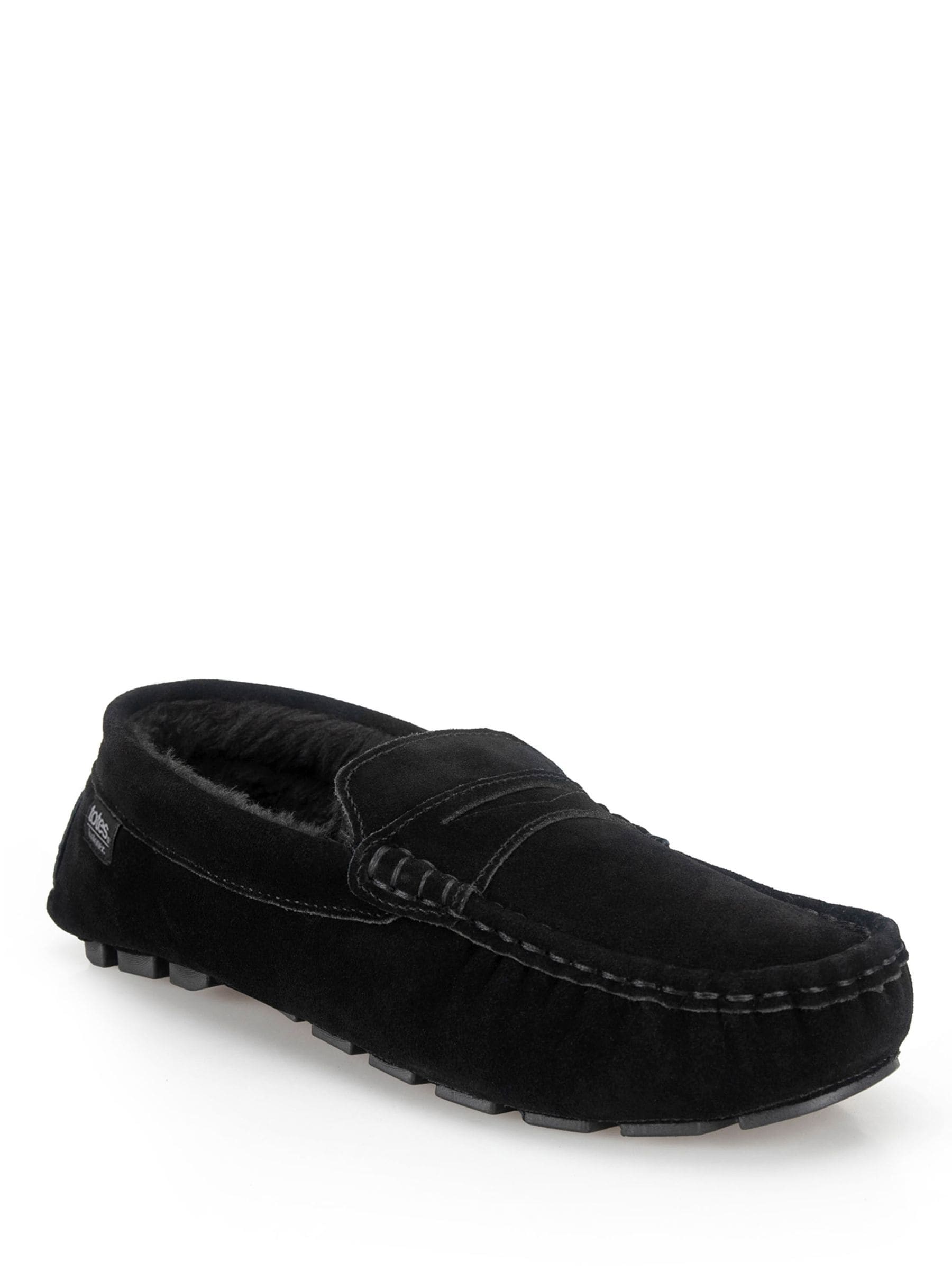 Buy Totes Black Suede Moccasin Slippers with Faux Fur lining from