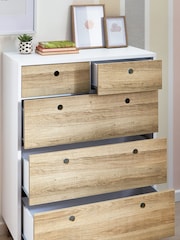 White/Wood Effect Parker Kids 5 Drawer Chest of Drawers - Image 2 of 7