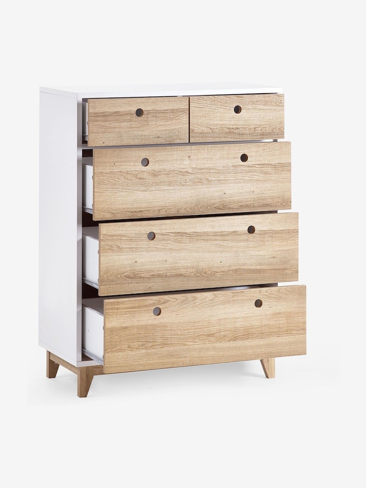 White/Wood Effect Parker Kids 5 Drawer Chest of Drawers - Image 7 of 7