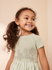 Mint Green Flower Knit 2fer Dress (3mths-7yrs) - Image 4 of 9