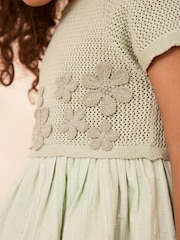 Mint Green Flower Knit 2fer Dress (3mths-7yrs) - Image 6 of 9