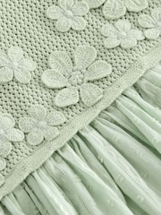 Mint Green Flower Knit 2fer Dress (3mths-7yrs) - Image 9 of 9