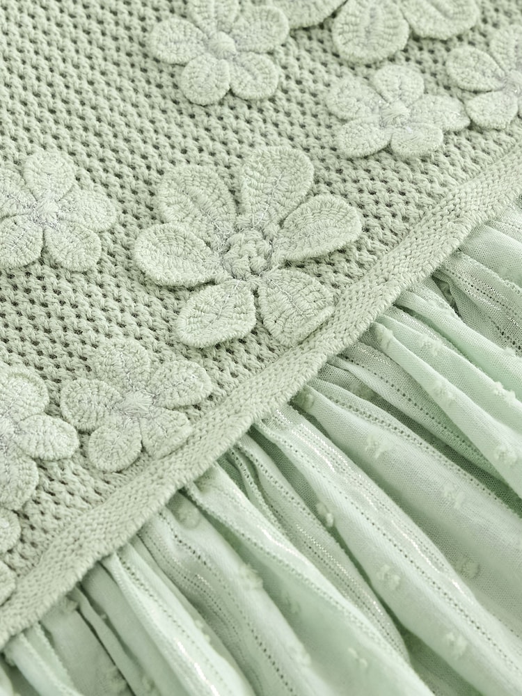 Mint Green Flower Knit 2fer Dress (3mths-7yrs) - Image 9 of 9