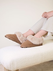 Totes Brown Suede Boot Slippers with Faux Fur Cuff - Image 1 of 5