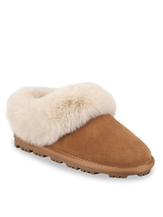 Totes Brown Suede Boot Slippers with Faux Fur Cuff - Image 3 of 5