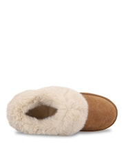 Totes Brown Suede Boot Slippers with Faux Fur Cuff - Image 4 of 5