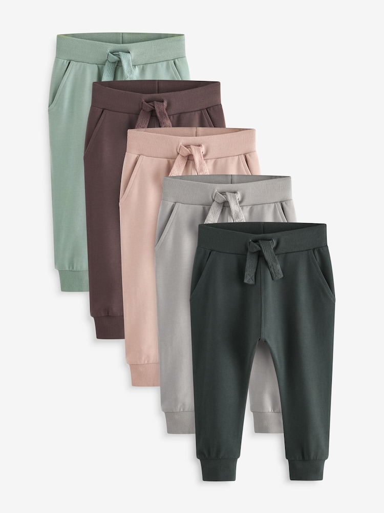 Mineral Green/Ecru Cream/Grey Joggers 5 Pack (3mths-7yrs) - Image 1 of 8