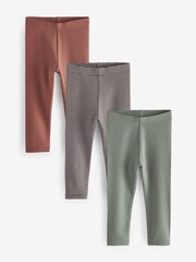 Rust Brown/Sage Green Stripe - Gerippte Leggings mit Allover-Print, 3-er Pack (3Monate–7Jahre) - Bild 1 von 3