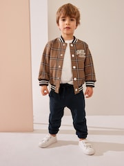 Tan Brown Check 2 Piece Jersey Check Bomber and Jogger Set (3mths-7yrs) - Image 1 of 5