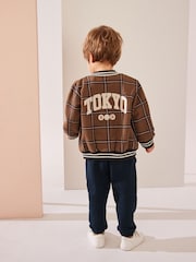 Tan Brown Check 2 Piece Jersey Check Bomber and Jogger Set (3mths-7yrs) - Image 3 of 5