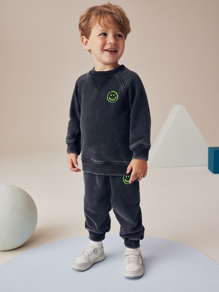 Charcoal Grey/Green Acid Wash Sweatshirt and Jogger Set (3mths-7yrs) - Image 1 of 4 Charcoal Grey/Green Acid Wash Sweatshirt and Jogger Set (3mths-7yrs) - Image 1 of 4