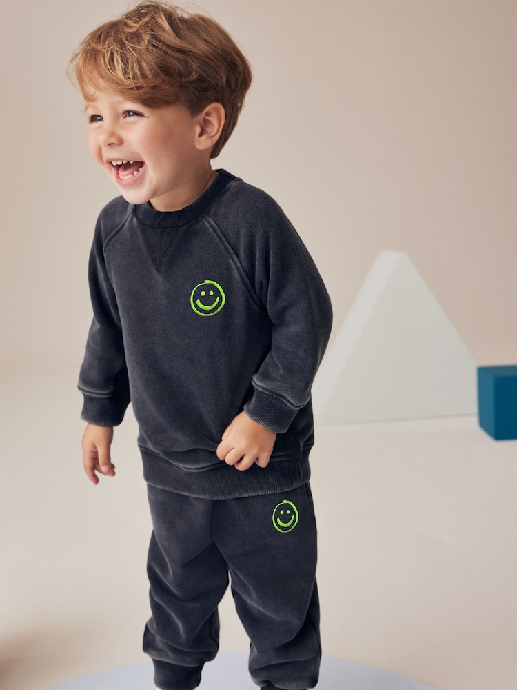 Charcoal Grey/Green Acid Wash Sweatshirt and Jogger Set (3mths-7yrs) - Image 2 of 4 Charcoal Grey/Green Acid Wash Sweatshirt and Jogger Set (3mths-7yrs) - Image 2 of 4