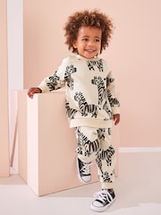 Ecru Zebra All-Over Print Character 100% Cotton Sweatshirt and Joggers Set (3mths-7yrs) - Image 1 of 7