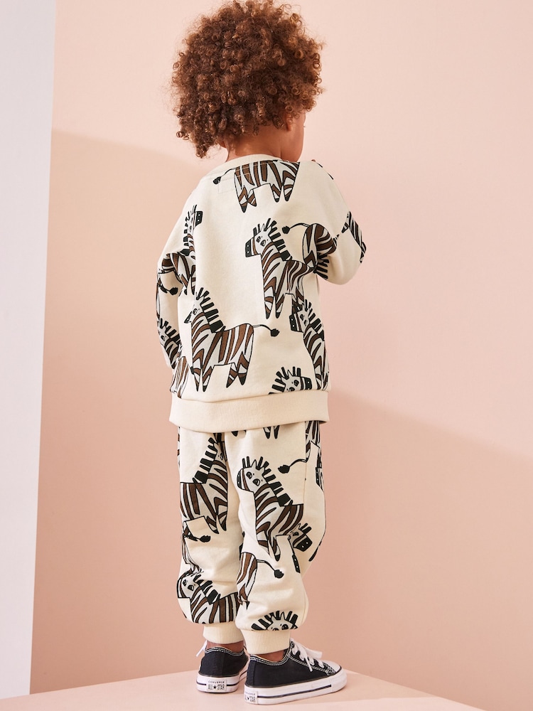 Ecru Zebra All-Over Print Character 100% Cotton Sweatshirt and Joggers Set (3mths-7yrs) - Image 2 of 7