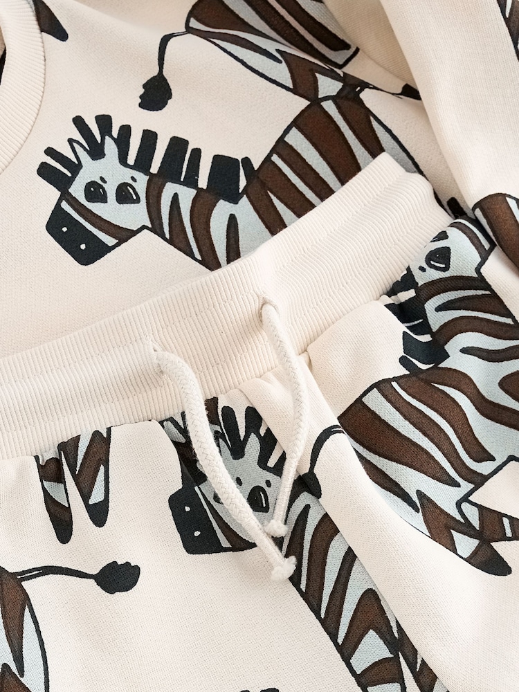 Ecru Zebra All-Over Print Character 100% Cotton Sweatshirt and Joggers Set (3mths-7yrs) - Image 7 of 7