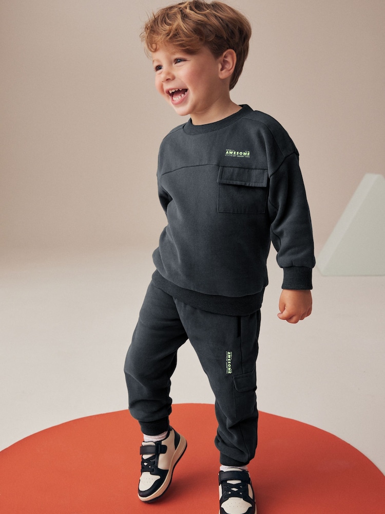 Charcoal Grey Utility Sweatshirt and Joggers Set (3mths-7yrs) - Image 1 of 6