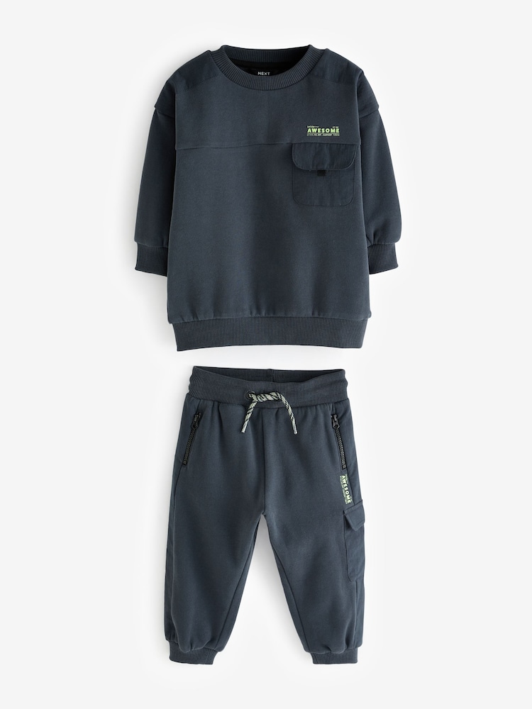 Charcoal Grey Utility Sweatshirt and Joggers Set (3mths-7yrs) - Image 2 of 6