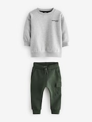 Khaki/Grey Utility Sweatshirt and Super Skinny Joggers Set (3mths-7yrs) - Image 6 of 9
