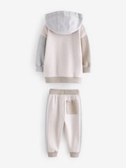 Grey/Ecru Cream Colourblock Hoodie and Joggers Set (3mths-7yrs) - Image 7 of 10
