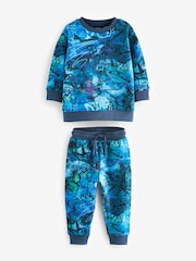 Blue Graffiti All-Over Print Crew Neck 100% Cotton Sweatshirt and Joggers Set (3mths-7yrs) - Image 1 of 4