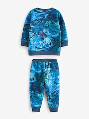 Blue Graffiti All-Over Print Crew Neck 100% Cotton Sweatshirt and Joggers Set (3mths-7yrs) - Image 2 of 4