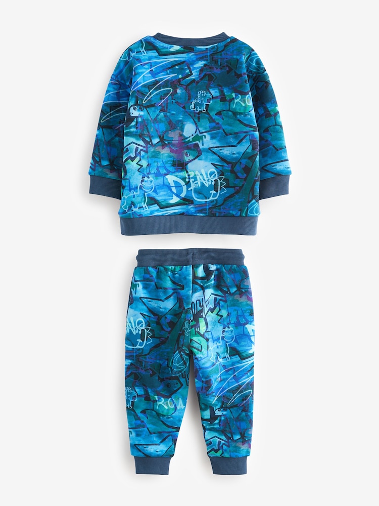 Blue Graffiti All-Over Print Crew Neck 100% Cotton Sweatshirt and Joggers Set (3mths-7yrs) - Image 2 of 4 Blue Graffiti All-Over Print Crew Neck 100% Cotton Sweatshirt and Joggers Set (3mths-7yrs) - Image 2 of 4