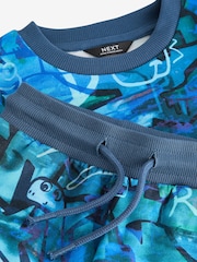 Blue Graffiti All-Over Print Crew Neck 100% Cotton Sweatshirt and Joggers Set (3mths-7yrs) - Image 3 of 4