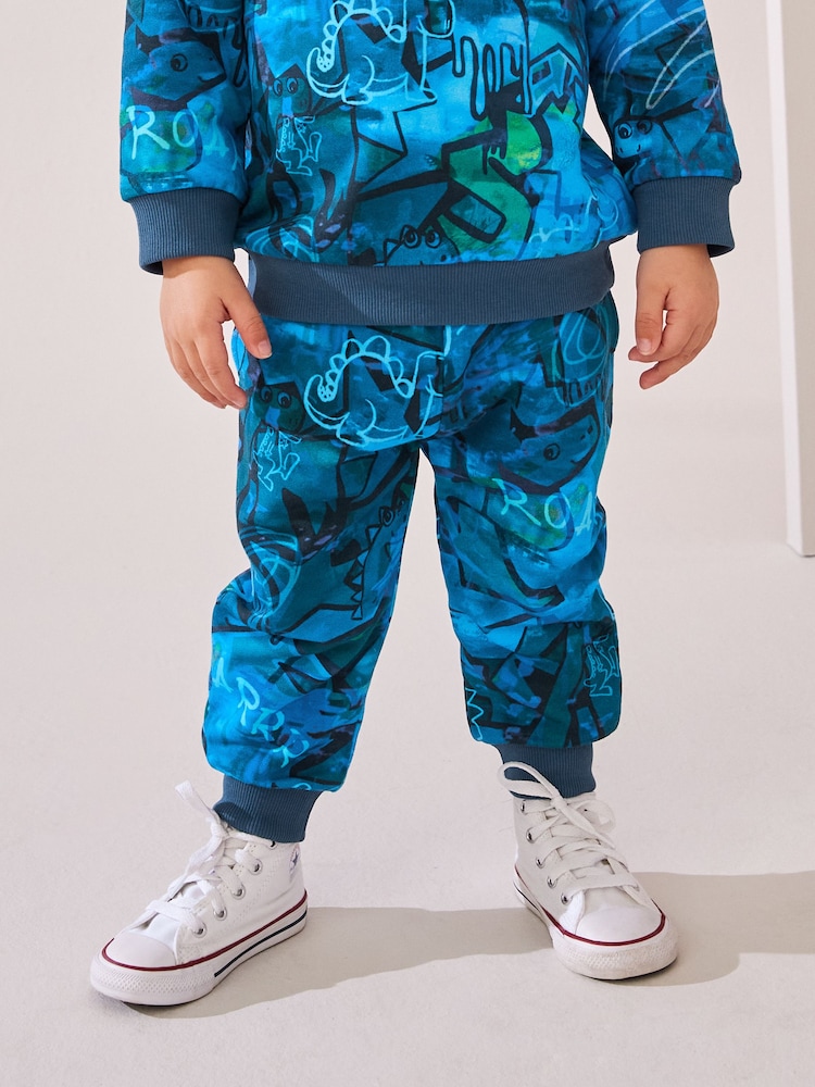 Blue Graffiti All-Over Print Crew Neck 100% Cotton Sweatshirt and Joggers Set (3mths-7yrs) - Image 4 of 4