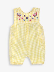 JoJo Maman Bébé Yellow Butterfly Appliqué Gingham Dungarees - Image 1 of 2
