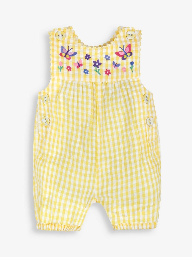 JoJo Maman Bébé Yellow Butterfly Appliqué Gingham Dungarees - Image 1 of 2