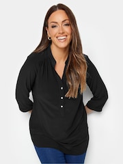 M&Co Black Half Placket Jersey Top - Image 1 of 4