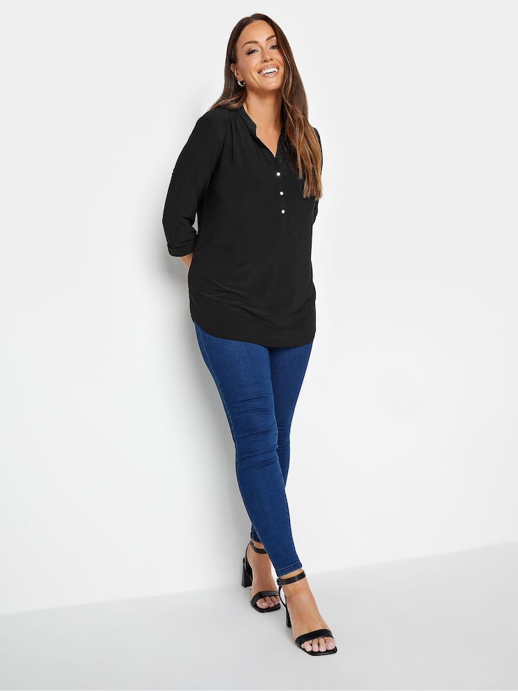 M&Co Black Half Placket Jersey Top - Image 2 of 4 M&Co Black Half Placket Jersey Top - Image 2 of 4