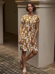 Weird Fish Yellow Orlando Printed Shift Dress - Image 1 of 7