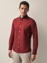 Dark Red Slim Fit Long Sleeve Oxford Shirt - Image 1 of 8