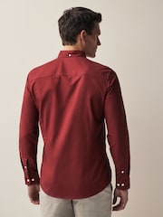 Dark Red Slim Fit Long Sleeve Oxford Shirt - Image 2 of 8