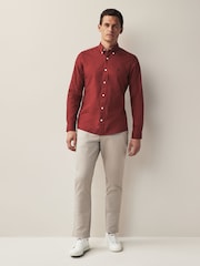 Dark Red Slim Fit Long Sleeve Oxford Shirt - Image 3 of 8