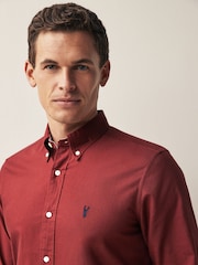 Dark Red Slim Fit Long Sleeve Oxford Shirt - Image 4 of 8